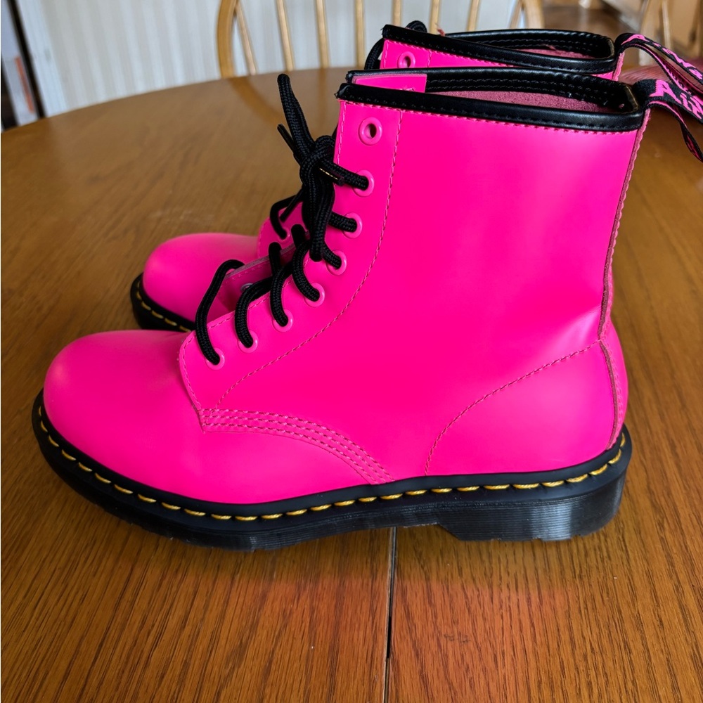 Dr. Martens Hot Pink Lace-Up Boots with Black Trim